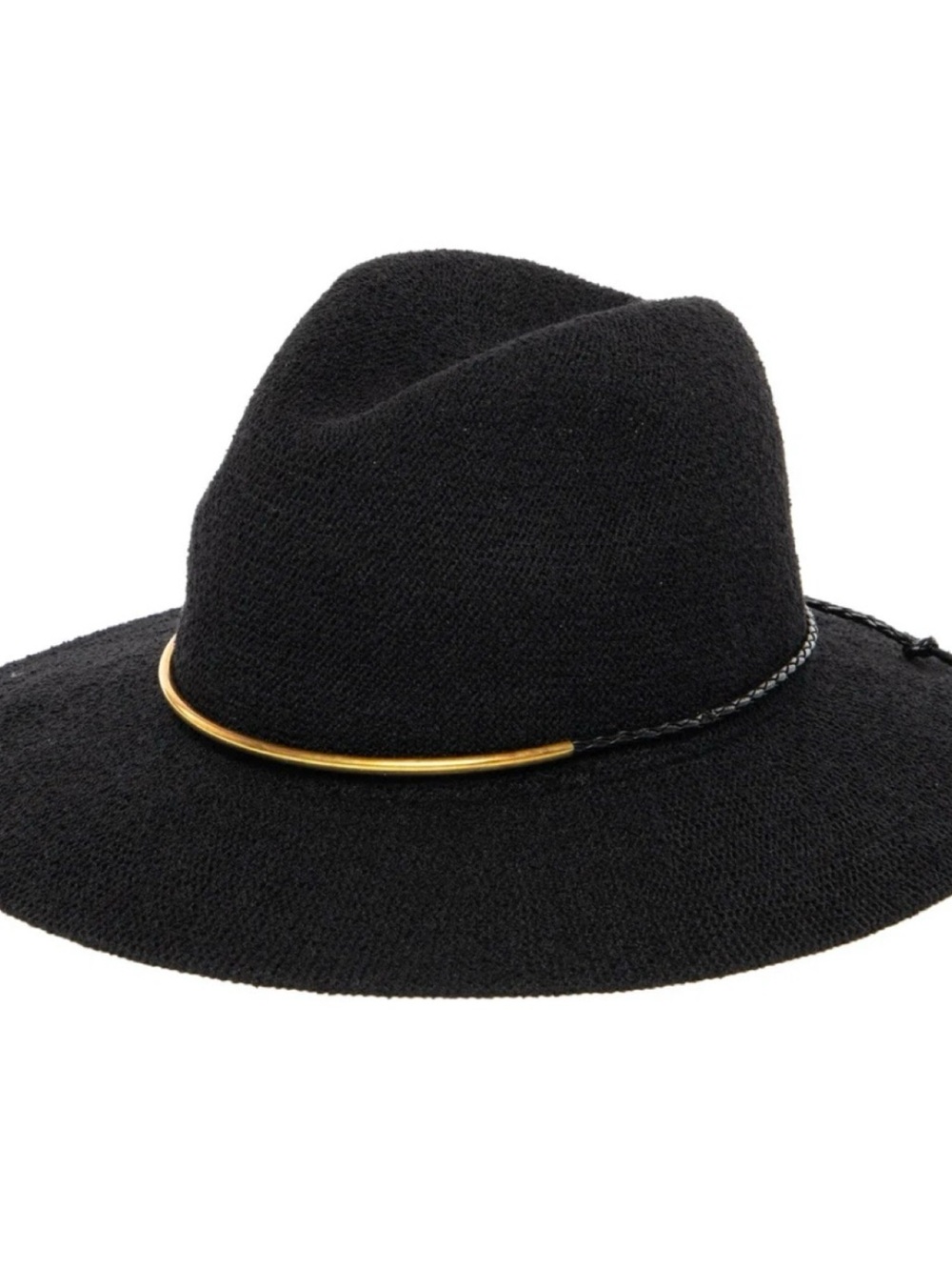 NWOT Anthropologie Knit Fedora With Braided Faux Leather & Gold Trim  OS